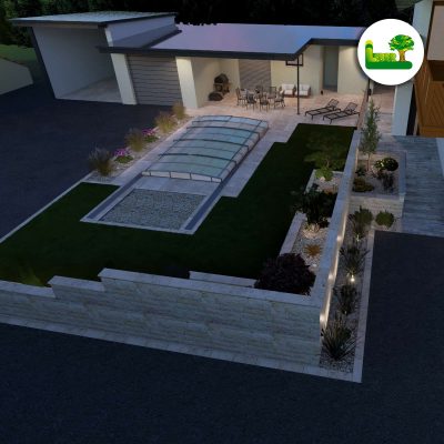 Planung der Beleuchtung der Außenanlage. 3D Gartenplan mit Garten Leber Steiermark