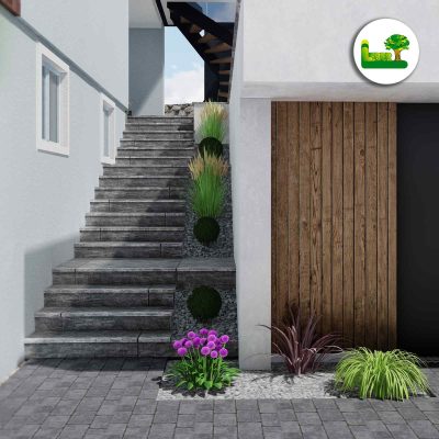 3D Gartenplan - Stiegenaufgang mit Naturstein Gneis. - Garten Leber Steiermark
